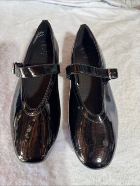 Black Patent Mary Jane Flats with Buckle Strap
